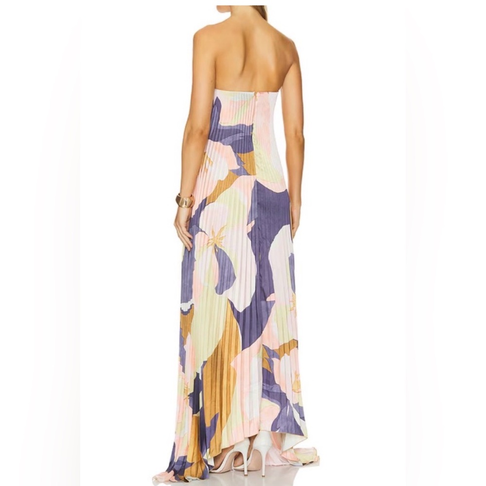 Strapless Pleated Maxi Dress in Pastel Floral - Picture 3 of 9